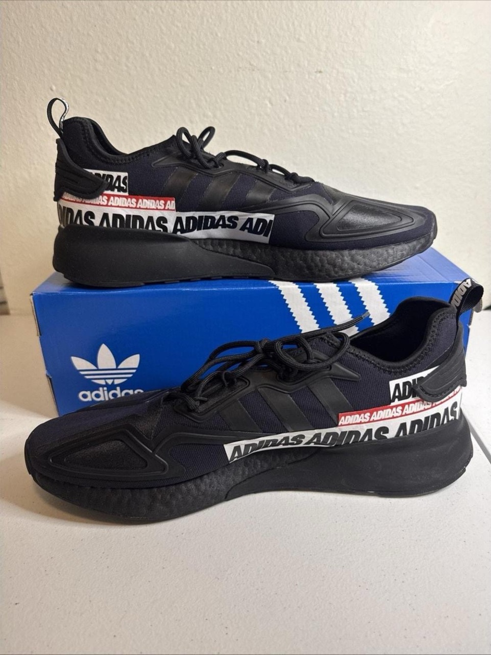 adidas Black Sneakers with White & Red Branding